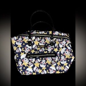Betsey Johnson Large Satchel Bag Zip Skulls W/ American Sunglasses 25"X16" Blue